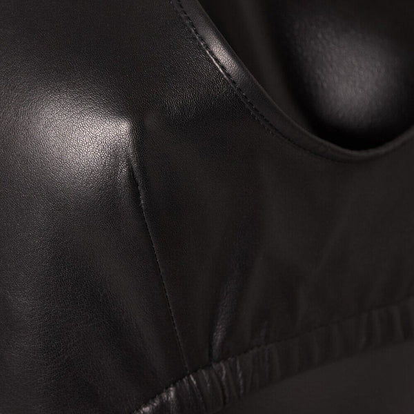 Top Soutien-Gorge en Cuir Noir de Mouton Ouverture centrale en forme de goutte Élastique intégré sous la poitrine non doublé
