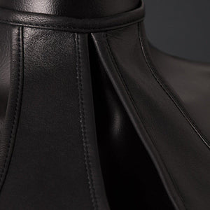 Top Soutien-Gorge en Cuir Noir de Mouton Ouverture centrale en forme de goutte Élastique intégré sous la poitrine non doublé