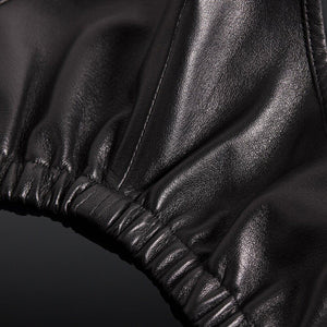 Top Soutien-Gorge en Cuir Noir de Mouton Ouverture centrale en forme de goutte Élastique intégré sous la poitrine non doublé