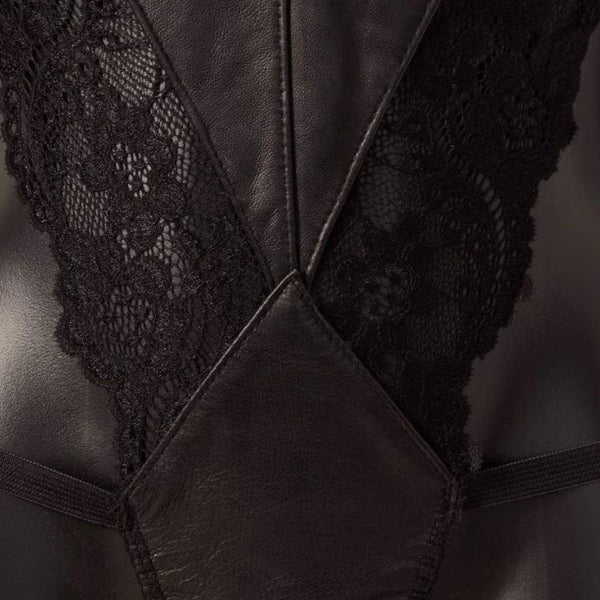 Packshot Détail Body Dentelle et Cuir de Mouton Noir