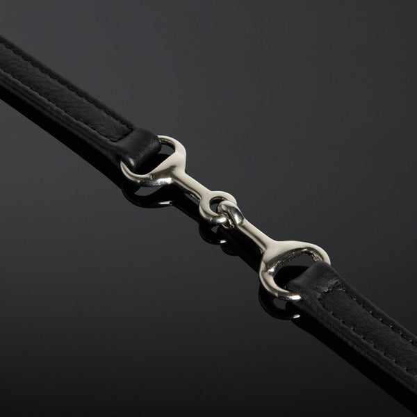 Choker en cuir Noir de selle double face et mors en métal