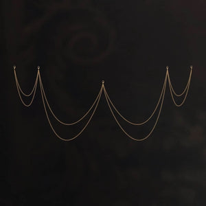L’accessoire chaîne AIMÉE rehausse votre lingerie avec une touche précieuse et raffinée. Ses chaînes dorées délicates, dotées de clips sophistiqués, s’attachent facilement au soutien-gorge long AIMÉE pour un effet bijou subtil. Conçu pour sublimer votre silhouette, il allie glamour et élégance intemporelle. Entièrement fabriqué à la main, il incarne l’art du détail et du luxe.
