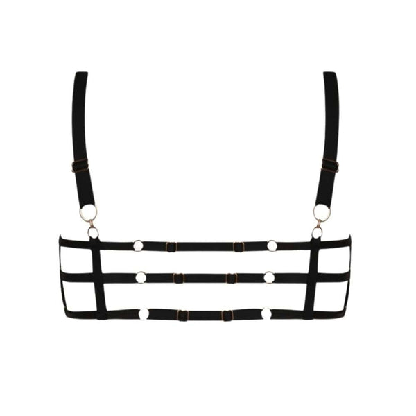Set Soutien-Gorge, String et Porte-Jarretelles Fallon CATANZARO en dentelle noire et lanières ajustables, porté avec bas, sélection Brigade Mondaine.