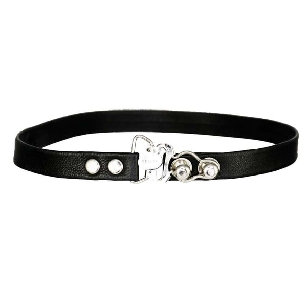 Choker noir en cuir avec chaîne modulable vendu par Brigade Mondaine.