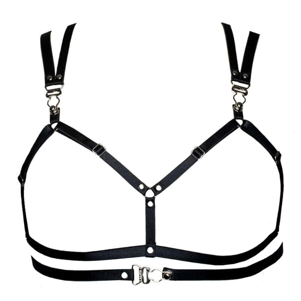 Le soutien-gorge LALITA noir offre une allure sensuelle avec son design ouvert à l'avant. Des fermetures porte-jarretelles viennent orner les bretelles et le devant, ajoutant une touche de sophistication audacieuse. Avec ses sangles ajustables, il assure à la fois un maintien parfait et un style unique, alliant sensualité et raffinement.