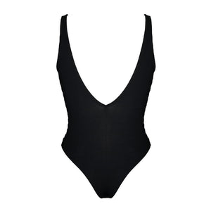Le body en tissu noir, délicatement moulant, met en valeur les courbes féminines tout en offrant un design raffiné avec un dos plongeant. Cette pièce de lingerie à la fois élégante et audacieuse incarne la sensualité et le chic, pour une silhouette aussi séduisante que sophistiquée.