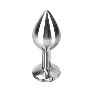 Plug anal en titane massif LIEBE SEELE à finition polie miroir avec base évasée, présenté sur fond blanc