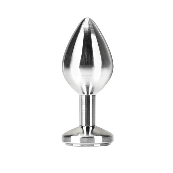 Plug anal en titane massif LIEBE SEELE à finition polie miroir avec base évasée, présenté sur fond blanc
