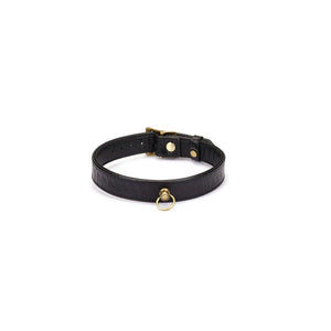 Collier laisse en cuir embossé croco noir LIEBE SEELE avec chaîne dorée et mousqueton, présenté sur fond blanc