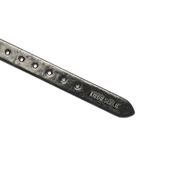 Choker Ajustable en simili cuir noir brillant nœud central en métal doré strass décoratifs Détail sur Sangle d'attache