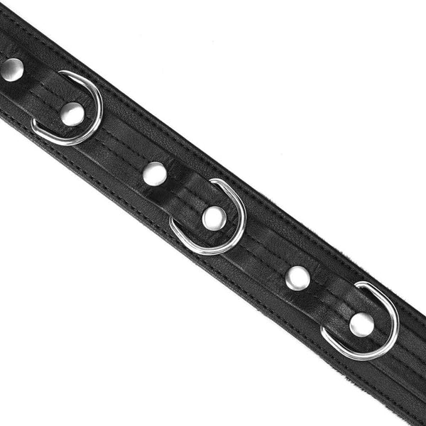 Détail du Packshot du Collier en Cuir Noir Mis à Plat avec Anneaux Argentés Mis à Plat