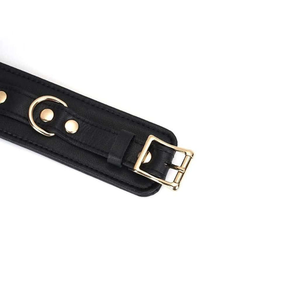 Packshot du Devant d'un Collier en Cuir Noir avec Anneaux Dorés