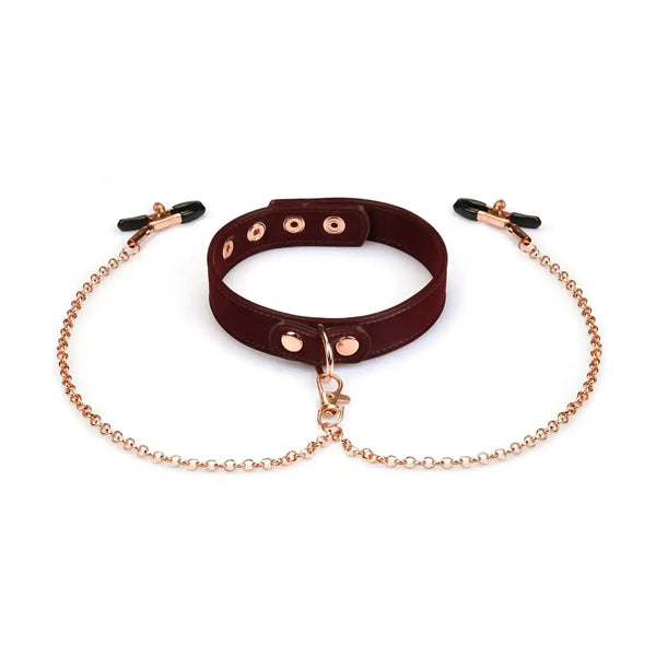 LIEBE SEELE - Collier avec pinces à seins Metallic Bordeaux