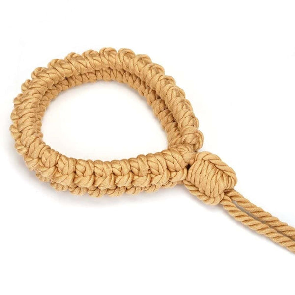 Collier BDSM en coton noir avec laisse en corde, ajustable grâce à un nœud coulissant, idéal pour le bondage et l’art du shibari.