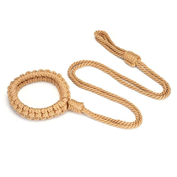 Collier BDSM en coton noir avec laisse en corde, ajustable grâce à un nœud coulissant, idéal pour le bondage et l’art du shibari.