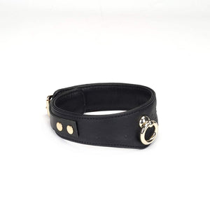 Packshot vue de profil Collier BDSM en Cuir Noir et Or