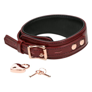 Packshot du Dos d'un Collier Incurvé en Cuir Rouge avec Cadenas et clefs