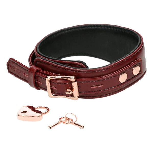 Packshot du Dos d'un Collier Incurvé en Cuir Rouge avec Cadenas et clefs