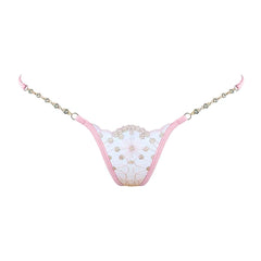 Mini String Bijou très échancré, blanc avec détails de couleur rose
