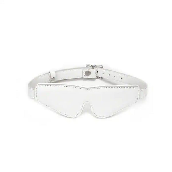 Bandeau pour yeux masque de bondage en cuir de vache blanc Réglable par boucle métallique en métal argenté