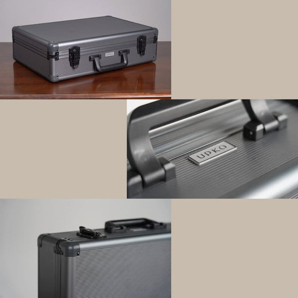 Mallette de rangement UPKO en aluminium brossé avec fermetures sécurisées, sélection Brigade Mondaine Paris