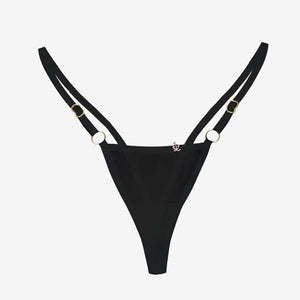 String Noir Ouvert Gousset en bambou élastiques recyclés, composants en Zamac plaqué or 18 carats, teintures non toxiques Kemtex, vegan et cruelty-free.