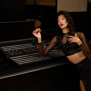 Mallette modulaire UPKO ouverte présentant des accessoires BDSM en métal avec finitions dorées Brigade Mondaine Paris