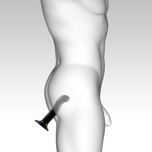 Dildo Point P&G de Strap-On-Me en silicone noir, avec courbure ergonomique pour stimuler le Point G et le Point P. Ventouse puissante pour une fixation sur surface plane et une utilisation mains libres.