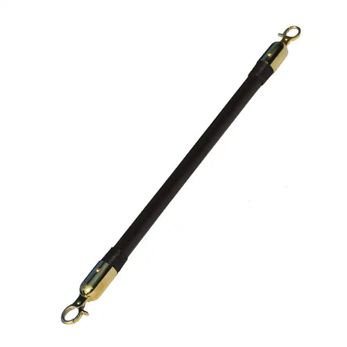 Barre d’écartement BDSM en cuir noir avec embouts et mousquetons métalliques, design épuré et fonctionnel, proposée en deux tailles.
