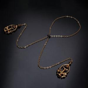 Pinces à Tétons à Chaîne de Traction Chaîne Dorée réglable avec boucle en cuir et Écrou texturé