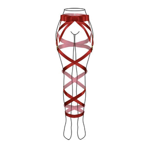 Harnais bas du corps UPKO en sangles croisées noires avec nœud papillon, enlaçant taille et fesses – accessoire bondage élégant et graphique.