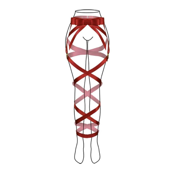 Harnais bas du corps UPKO en sangles croisées noires avec nœud papillon, enlaçant taille et fesses – accessoire bondage élégant et graphique.