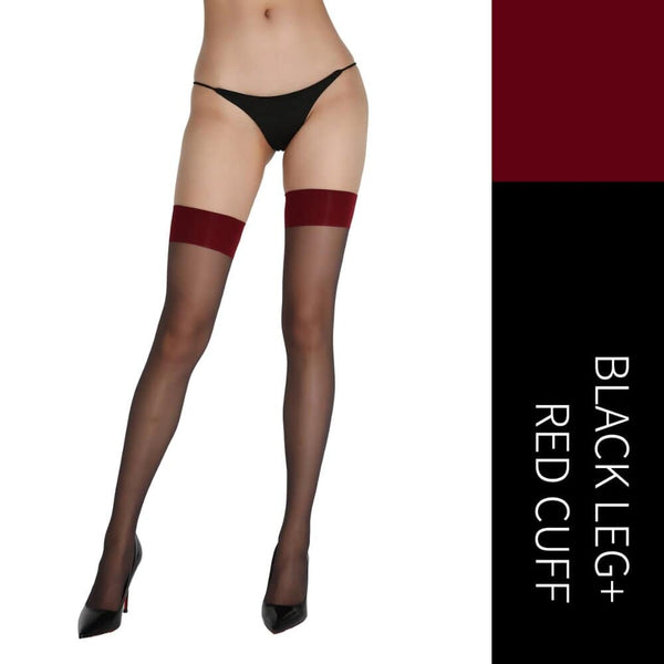 Bas ultra-fins UPKO déchirables en voile satiné, disponibles en noir, blanc, gris et noir + rouge – lingerie sensuelle effet seconde peau.