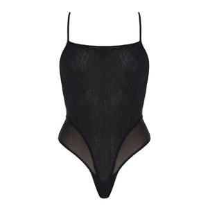 Packshot du Devant d'un Body en Tissus, Mousseline et Dentelle Couleur Noir