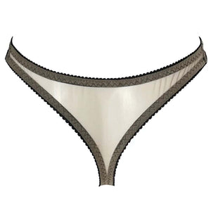 Culotte Aspidis VIDE NOIR présentée chez Brigade Mondaine Paris, mesh nude brodé de motifs noirs serpentins, coupe classique avec finitions fines, photographiée en studio.