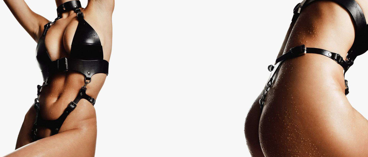 Harnais Modulable Bondage en Cuir Noir avec Anneau Metal