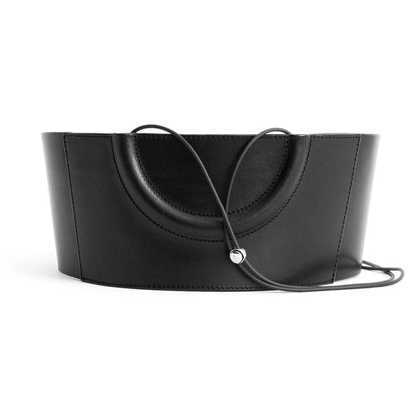 Packshot Ceinture de Taille Corset En Cuir Noir Pleine Fleur de Qualité Supérieure et Ferrures en Nickel Plaqué.