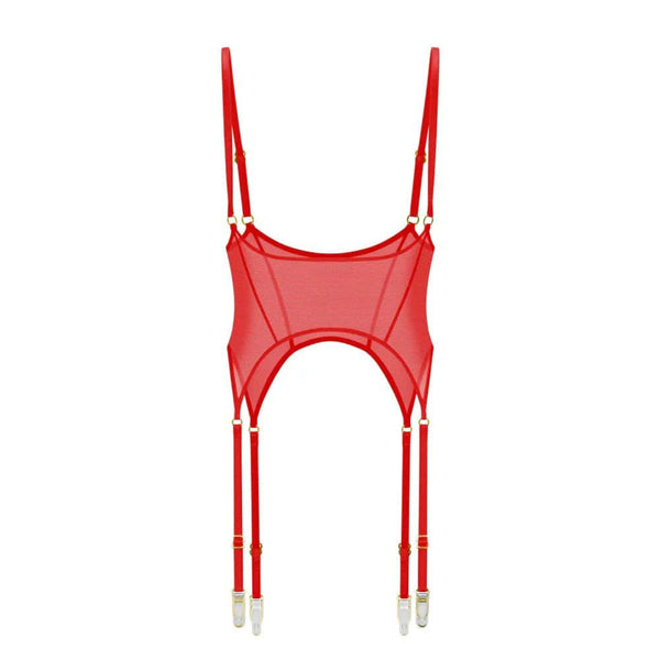 Porte-Jarretelles Rouge en maille durable et ultra-extensible et Détails Dorés