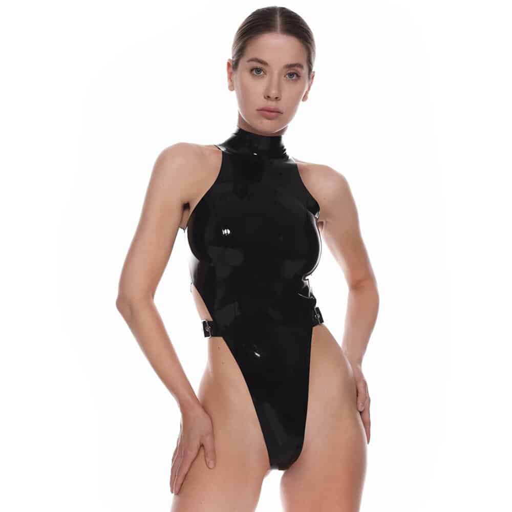 Body en Latex naturel Noir Sangles Réglables avec Boucles