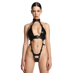 Harnais Modulable Bondage en Cuir Noir avec Anneau Métal