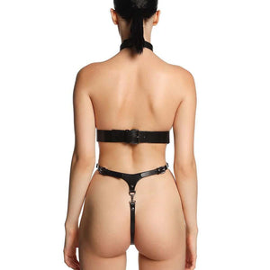 Harnais Modulable Bondage en Cuir Noir avec Anneau Métal de Dos