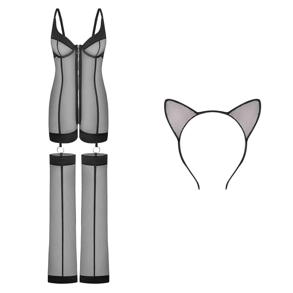 Le Kitty Pop Catsuit Set de Bæd Stories combine soie extensible et résille fine pour un look audacieux. Son buste à armature zippée permet de le porter court ou long. Livré dans une pochette en velours, il allie sensualité et confort. Soyez audacieuse et tendance avec ce set provocant.