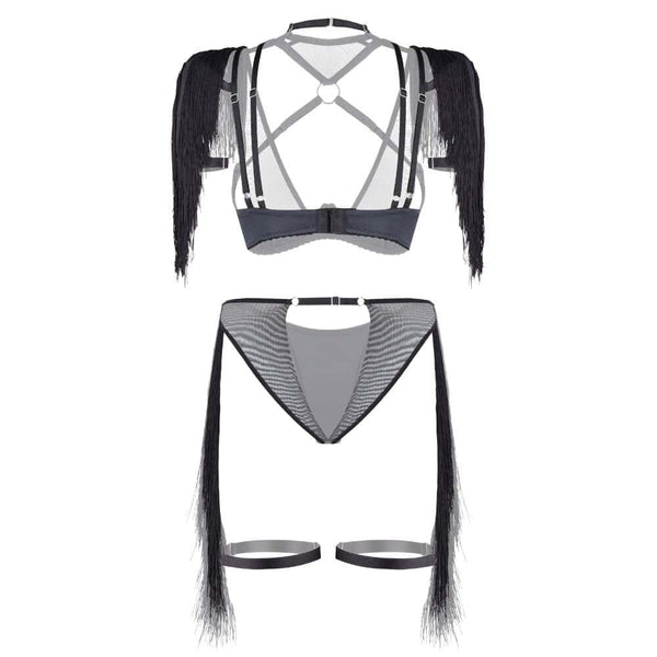 Packshot du Dos d'un Set de Lingerie avec Franges Couleur Noir