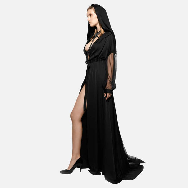 Cape noire à capuche en Satin et résille