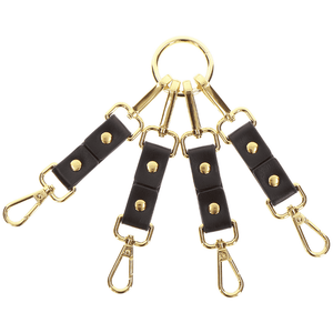 Chaînes de menottes accrochées à un anneau doré.