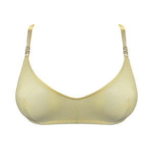 Soutien-gorge souple Cadi Bordelle en jaune citron, avec des bretelles ajustables et un fermoir en or 24 carats. Légèrement structuré, il offre un maintien optimal tout en restant confortable et élégant pour un style sexy et naturel.