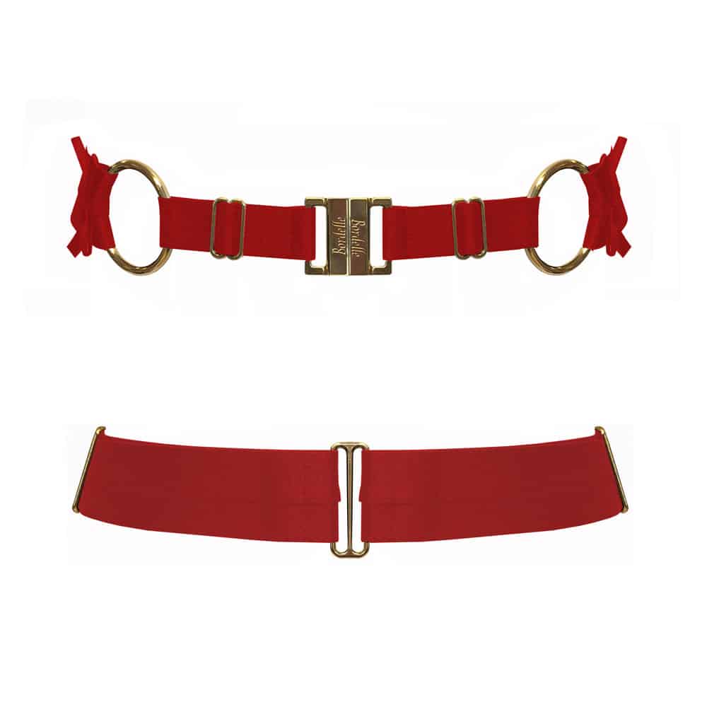 BELT Bondage rubis en élastique satiné et plaqué d'or 24 Carats, ajustable, de la marque BODELLE collection Signature chez BRIGADE MONDAINE