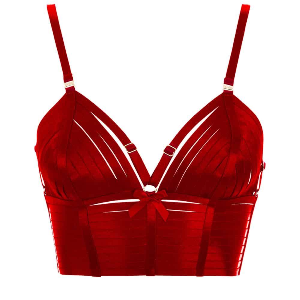 Crop top Bondage Belle triangle en élastiques noirs ajustables de la collection Signature de Bordelle chez Brigade Mondaine