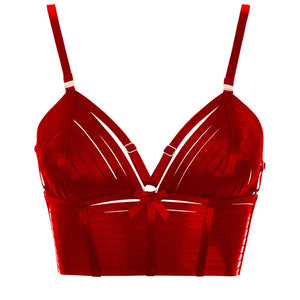 Crop top Bondage Belle triangle en élastiques noirs ajustables de la collection Signature de Bordelle chez Brigade Mondaine