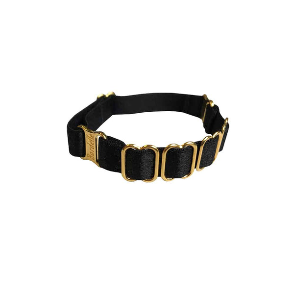 Kew Cuff noir ajustable, en élastique satiné et en plaqué or 24 Carats, de la marque BODELLE collection SIGNATURE chez BRIGADE MONDAINE